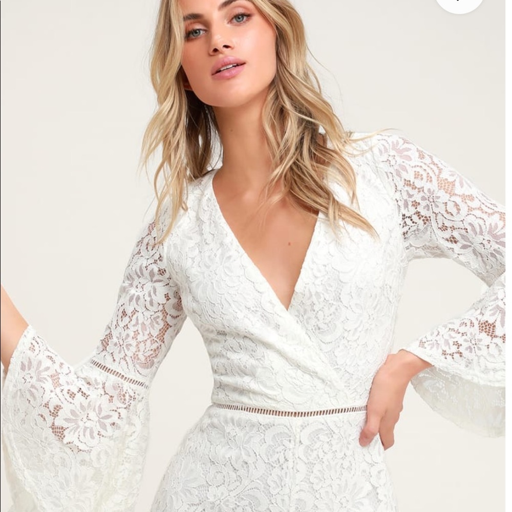 Lulus Babygirl White Lace Faux Wrap Romper